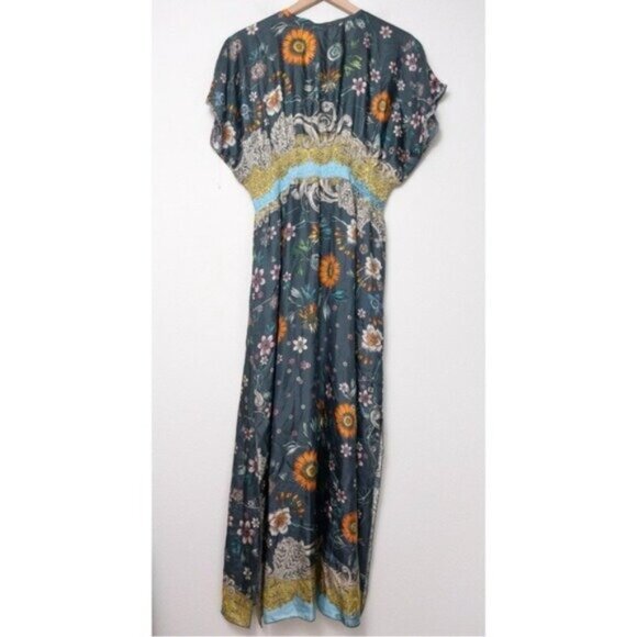 NWT Johnny Was Baize Silk Maxi Floral Dress S Multi Slip Vneck Smocked Slit - Picture 11 of 13